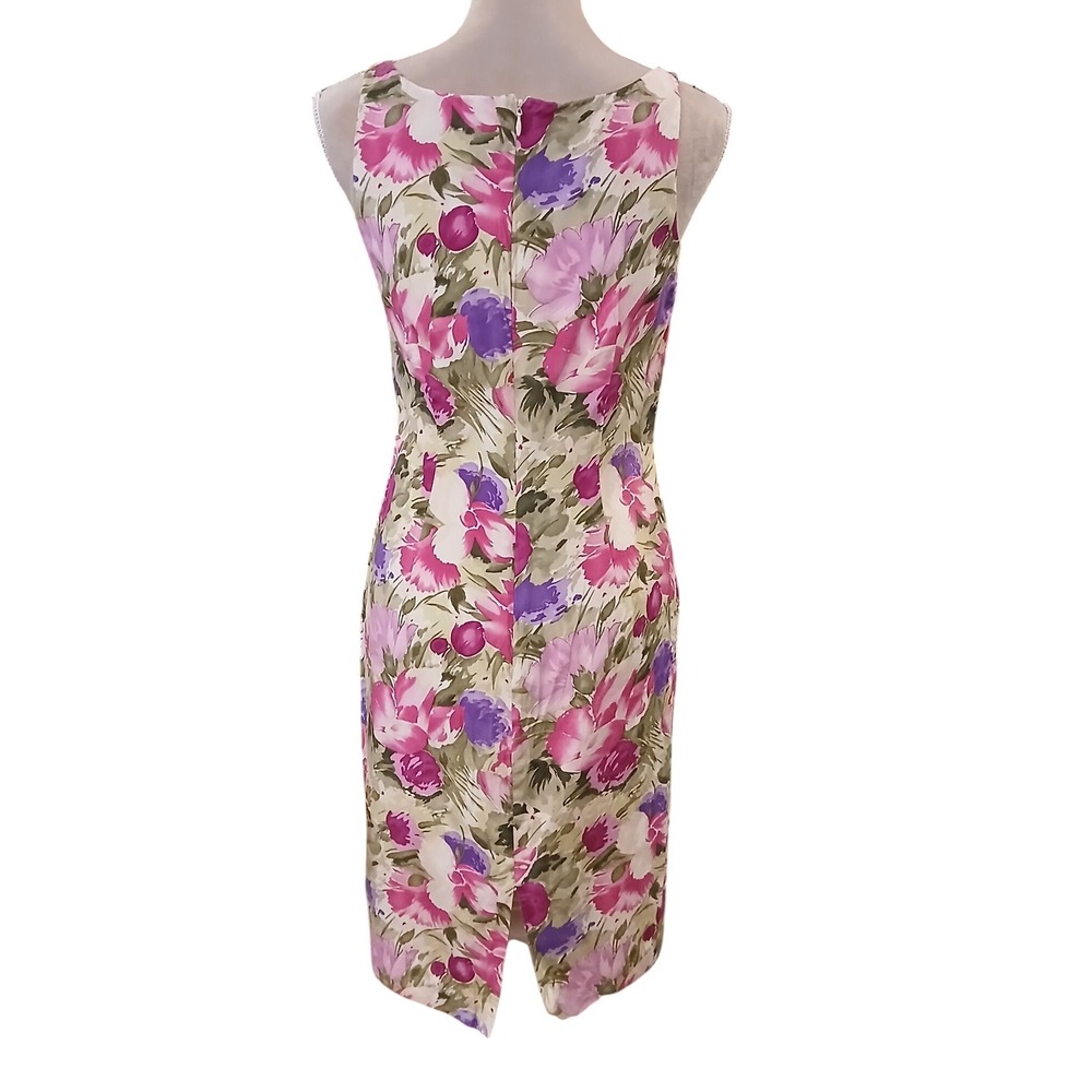 Vtg Ann Taylor Floral Silk Blend Dress Size 4 Scoop Neck Knee Length Cottagecore - Picture 2 of 11